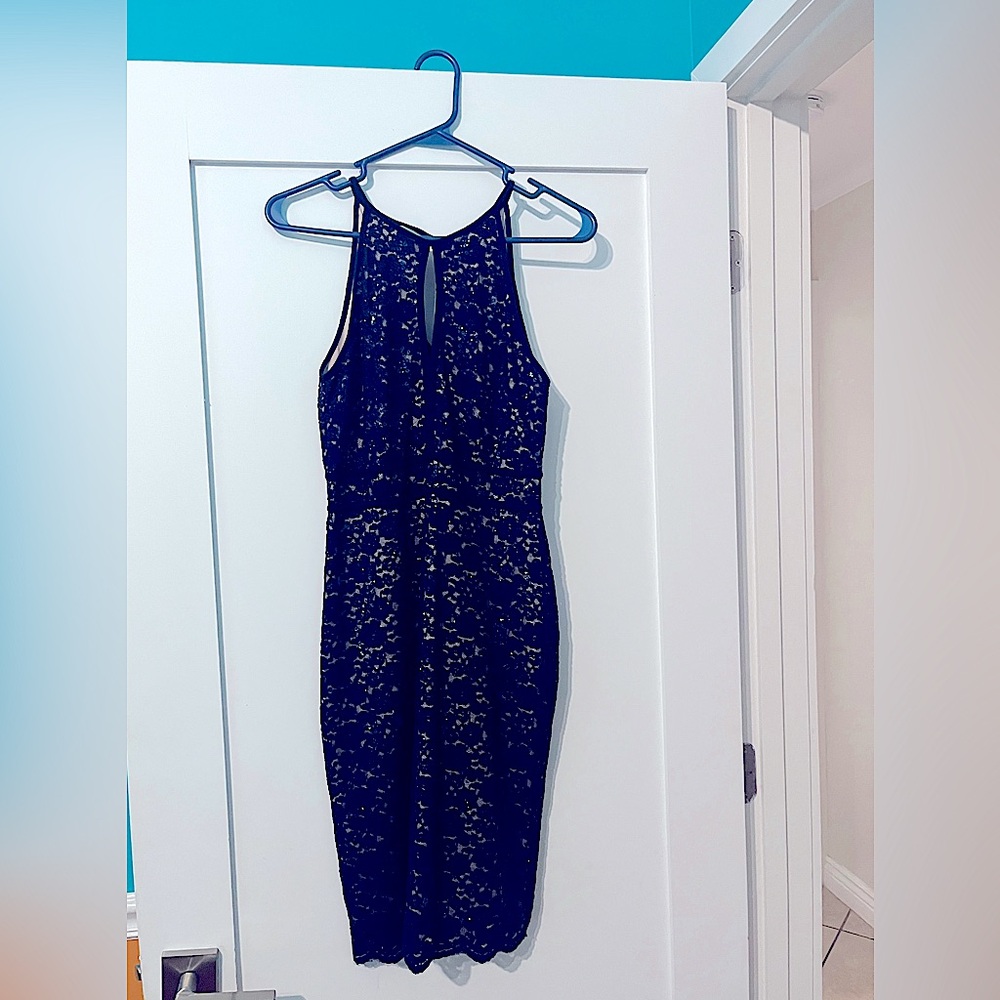 Blue with beige underlay cocktail dress